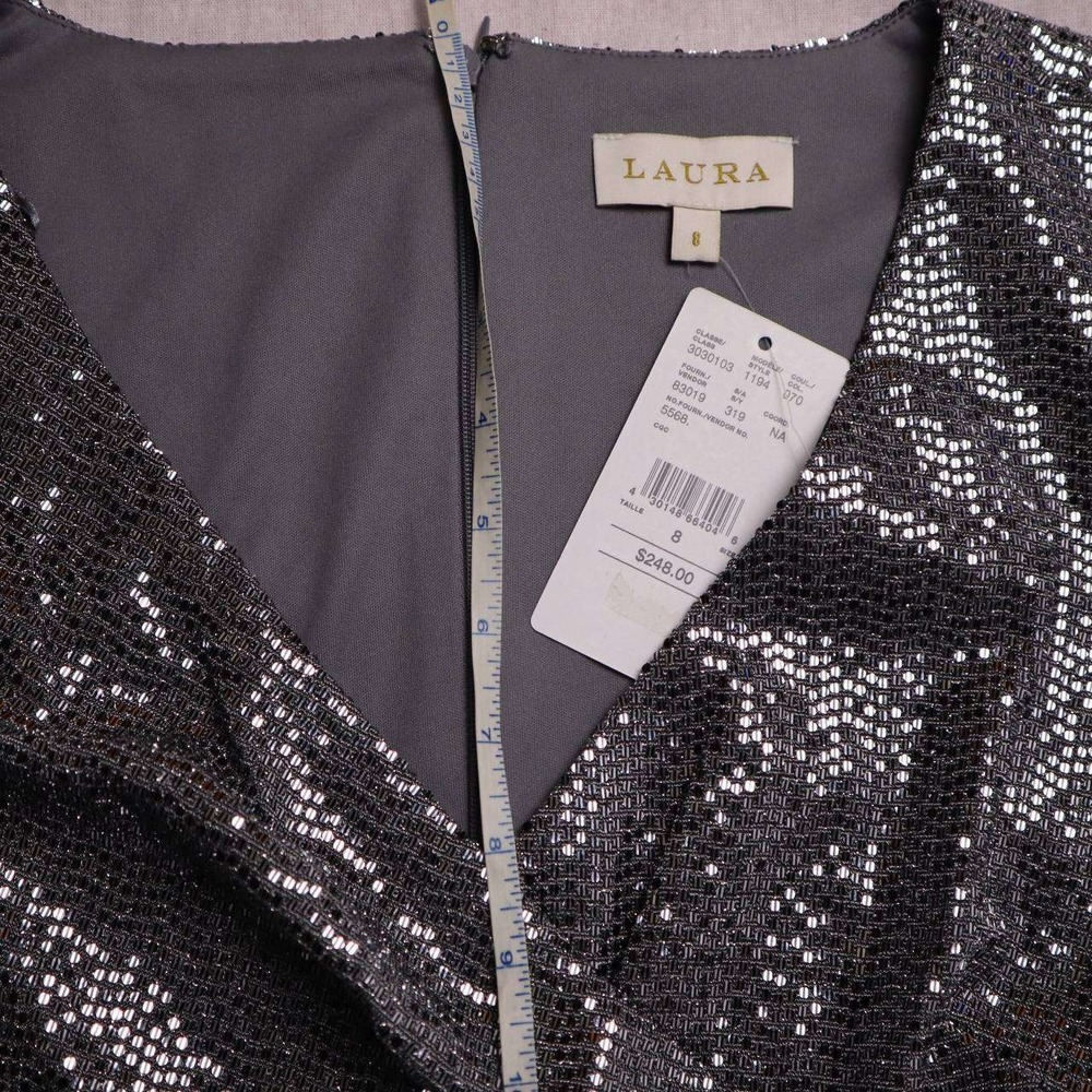 NWT LAURA‎ Sequined Wrap V Neck Short Sleeve Maxi Dress Silver Size 8 New - Picture 6 of 10